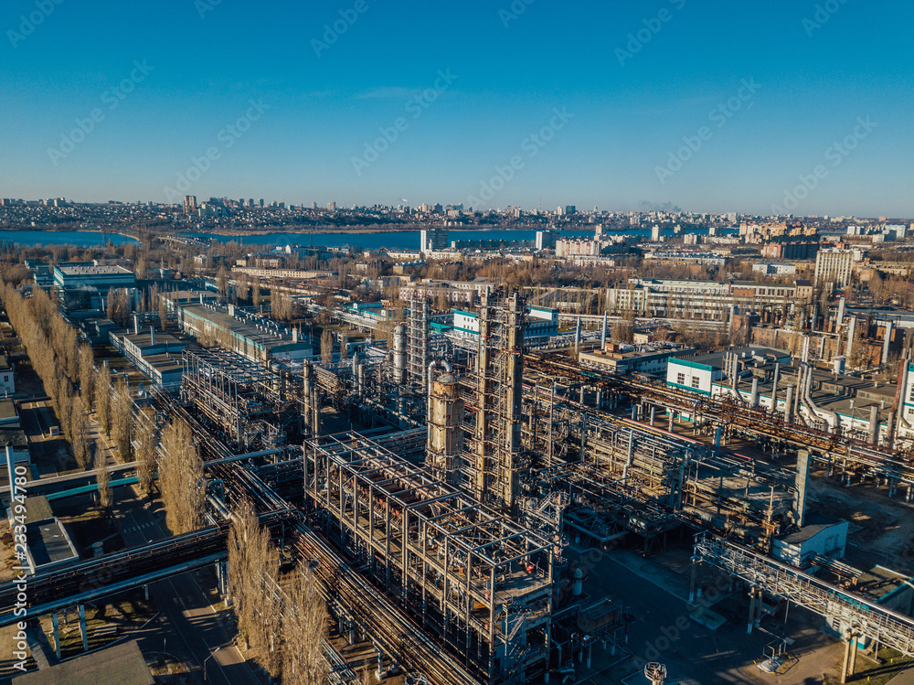 Chemical factory industrial area. Aerial view