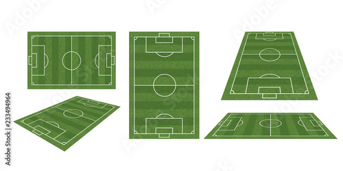 Soccer field or football field collection isolated on white background. Perspective elements. Vector.
