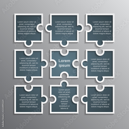 The Puzzle Infographics. Jigsaw Nine Steps Puzzle.