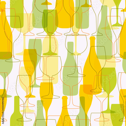 Seamless background with wine bottles and glasses. Bright colors  pattern for web, poster, textile, print  other design