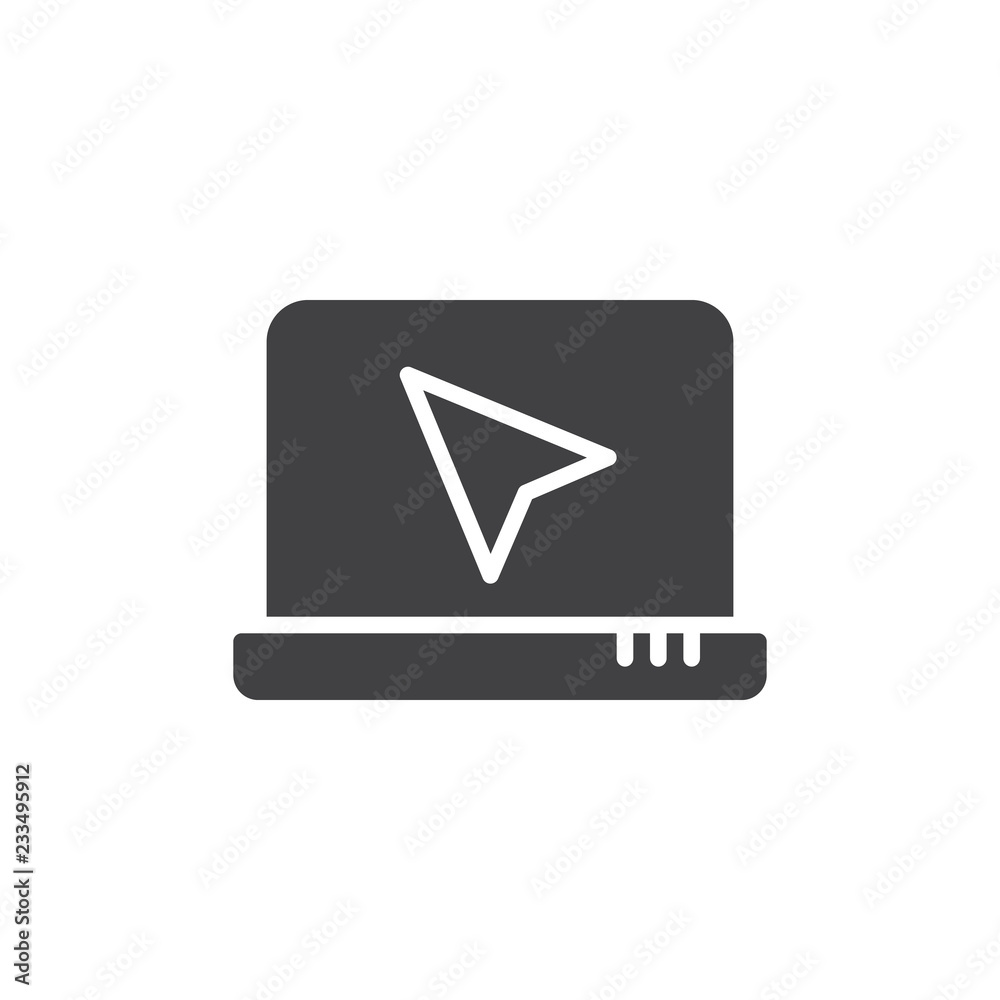 Cursor on laptop screen vector icon. filled flat sign for mobile concept and web design. Computer mouse cursor simple solid icon. Mouse pointer click symbol, logo illustration. Pixel perfect vector Cursor on laptop screen vector icon. filled flat sign for mobile concept and web design. Computer mouse cursor simple solid icon. Mouse pointer click symbol, logo illustration. Pixel perfect vector
