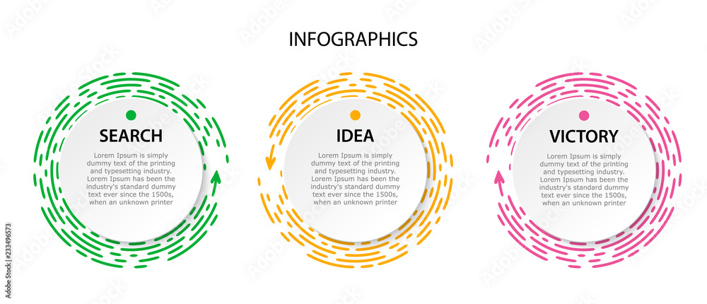 Collection Circle infographic for the presentation. Bright pink, green, yellow dotted line under white page of paper. Template for diagram. Vector illustration on white background. Collection Circle infographic for the presentation. Bright pink, green, yellow dotted line under white page of paper. Template for diagram. Vector illustration on white background.