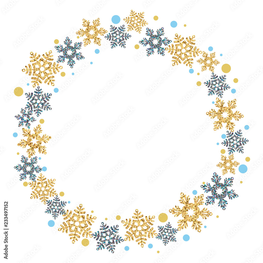 Christmas wreath with snowflakes on a white background. Vector i