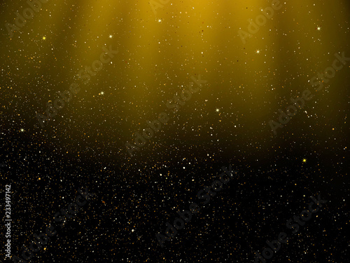 Glitter background with gold sparkle shine light confetti. Vecto