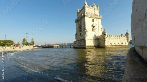 lisbon, portugal - circa october 2018: scenic sunset at the tower of belem photo