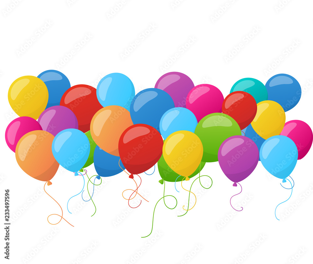 Abstract holiday birthday banner with colorful balloons. Vector.