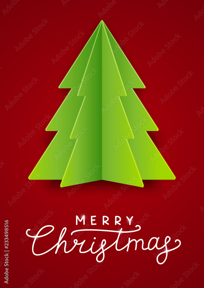 Greeting card with green paper Christmas tree Greeting card with green paper Christmas tree