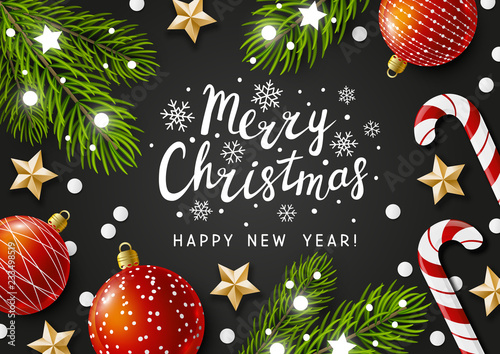 Christmas greeting card with holiday decorations
