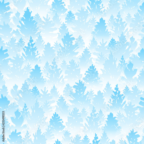 Seamless pattern with winter coniferous forest