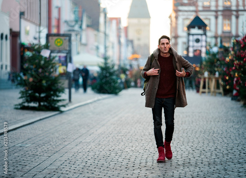 Young man Winter Portrait in Town