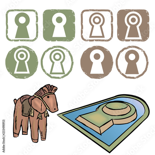 古墳とレトロアイコンセット