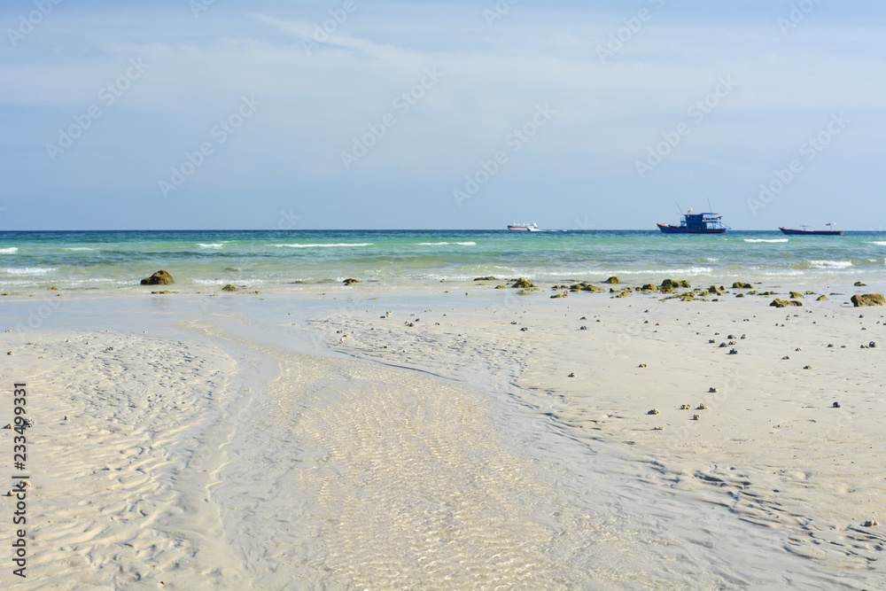Boat in the sea in the evening beautiful, Summer adventure, Active vacation in thailand sea and island Boat in the sea in the evening beautiful, Summer adventure, Active vacation in thailand sea and island