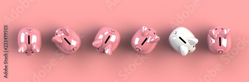 Top view piggy bank isolated on pink background, Finance concept, 3d rendering