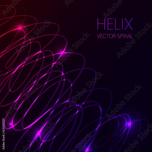 Glowing spiral on dark background. Blue and pink abstract light hi tech concept.