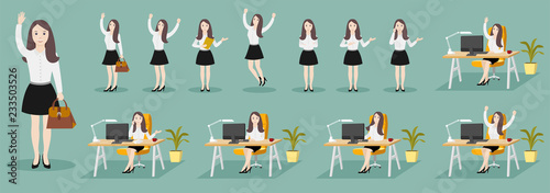 A set of characters girls at work. Flat illustrations of a consultant manager.