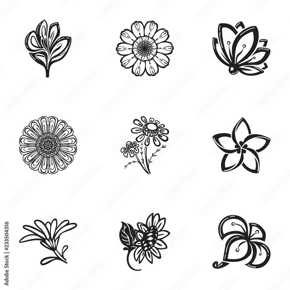 Obraz premium Decor flower icon set. Simple set of 9 decor flower vector icons for web design isolated on white background