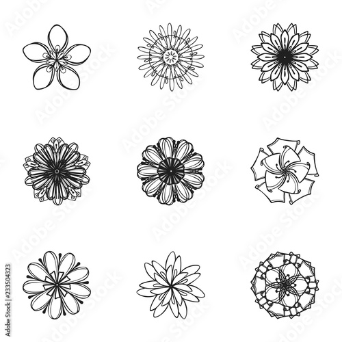 Tattoo flower icon set. Simple set of 9 tattoo flower vector icons for web design isolated on white background