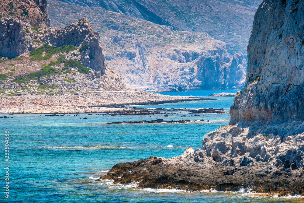 Rocky coast near The Balos lagoon in the northwest of Crete, Greece, Europe.
