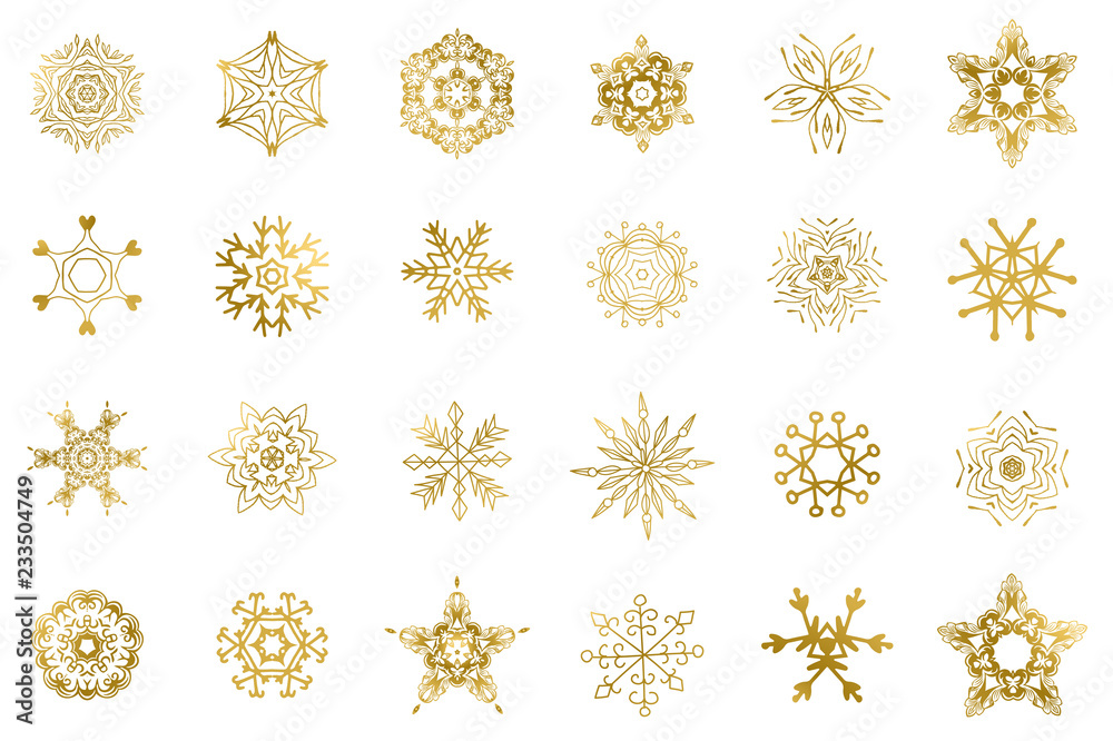 Golden snowflakes isolated Golden snowflakes isolated