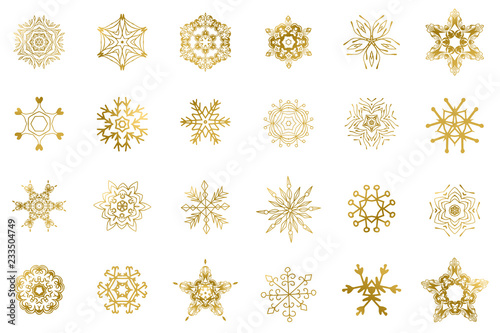 Golden snowflakes isolated