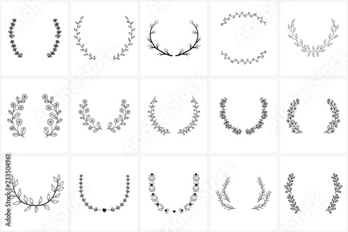 Hand Drawn Wreaths and Frames bundle for logo creating, wedding invitations and greetings cards