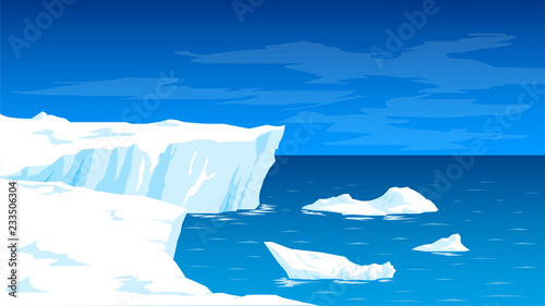 Antarctica, landscape with glaciers and the sea, icebergs, the North Pole