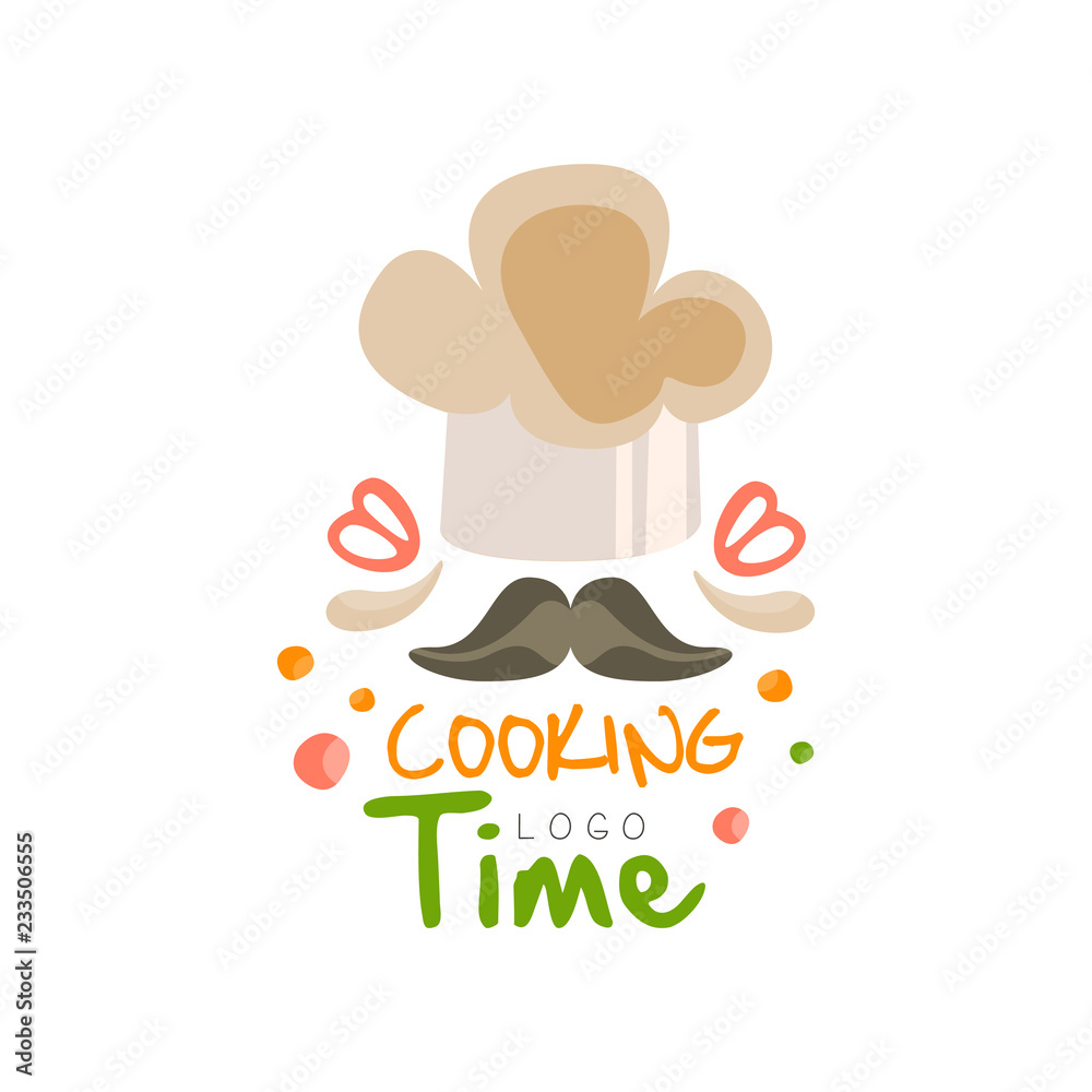 Cooking time logo design, kitchen emblem can be used for culinary class, course, school hand drawn vector Illustration