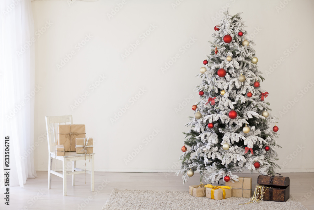 White Christmas tree new year Christmas Interior holidays gifts winter