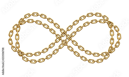 Infinity sign made of two intertwined golden chains. Vector illustration.