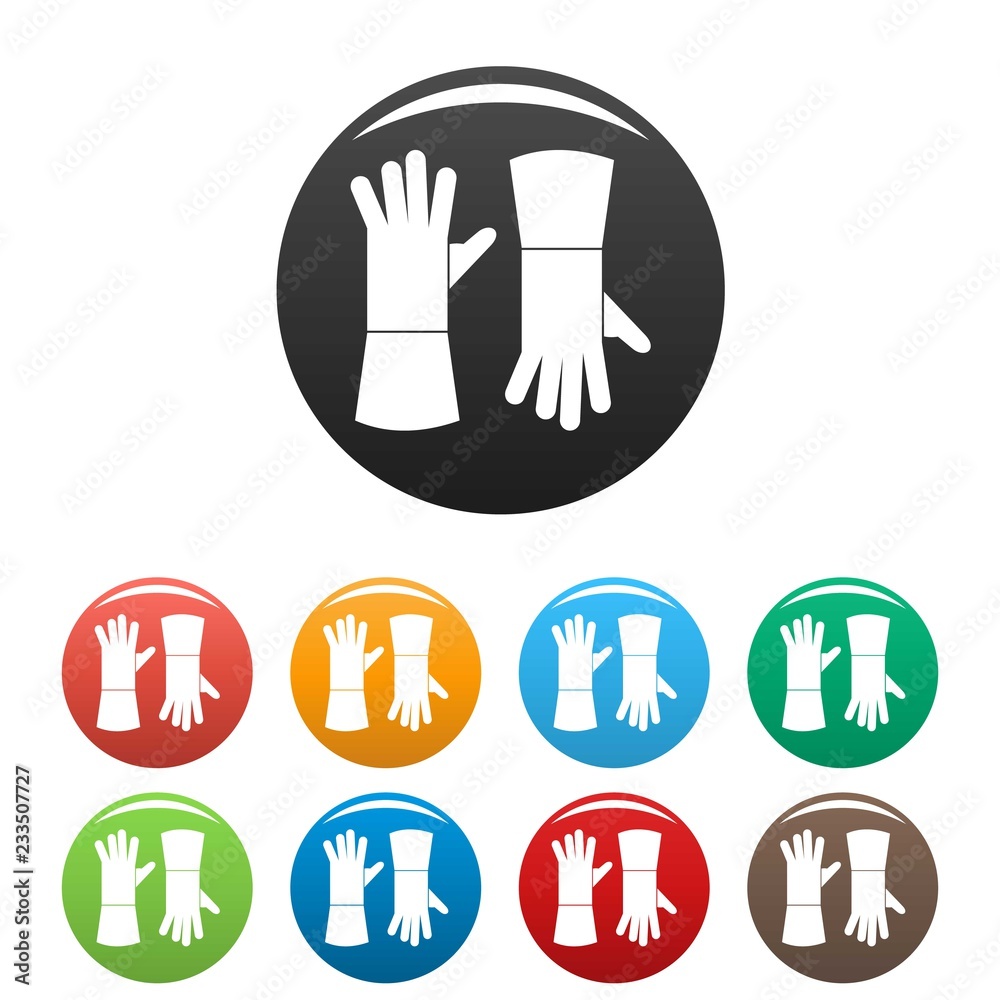 Fototapeta premium Garden gloves icons set 9 color vector isolated on white for any design