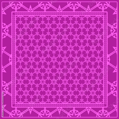 Design print for kerchief. The pattern of geometric floral ornament. Vector illustration. The idea for design prints for neck scarves, carpets, bandanas