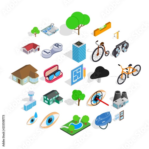 Urban structure icons set. Isometric set of 25 urban structure vector icons for web isolated on white background