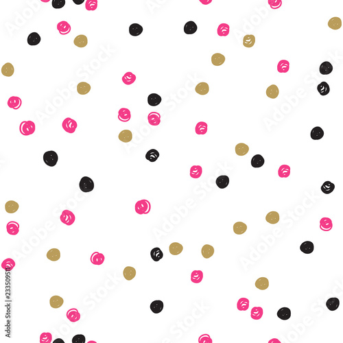 Fototapeta Naklejka Na Ścianę i Meble -  Seamless ink brush painted polka dot pattern. Vector illustration.