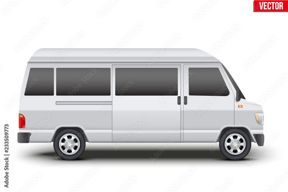 Original classic transfer service white minibus. Cargo and service van transportation. Editable Vector illustration Isolated on white background. Original classic transfer service white minibus. Cargo and service van transportation. Editable Vector illustration Isolated on white background.