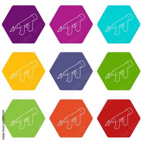 Underwater speargun icons 9 set coloful isolated on white for web