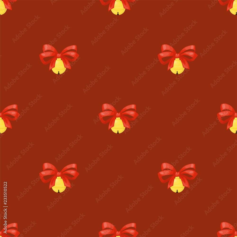Fototapeta premium Christmas bell illustration holiday xmas seamless pattern celebration jingle decoration vector ring holiday gold alarm background.