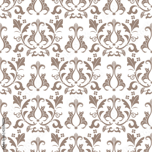 Beige and white damask seamless pattern