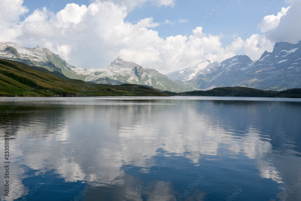 View at Tannensee in the direction of mount Titlis on Switzerland