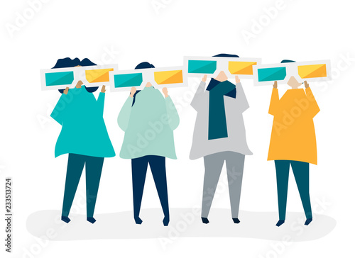 Characters of people holding 3d glasses illustration