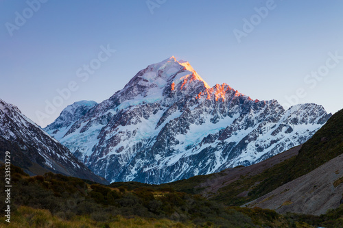 Aoraki Mount Cook during the dawn in the Hooker Valley, Canterbury, New Zealand