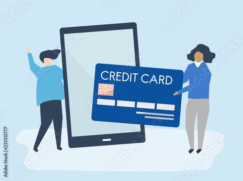 People making an online credit card transaction illustration