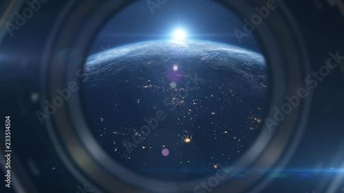 3d animation of a spaceship in orbit around planet earth in 4K