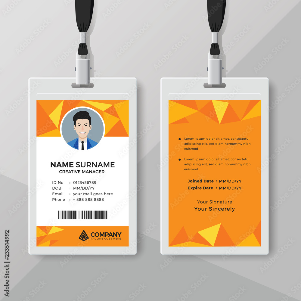 Creative ID card template with orange geometric background Creative ID card template with orange geometric background