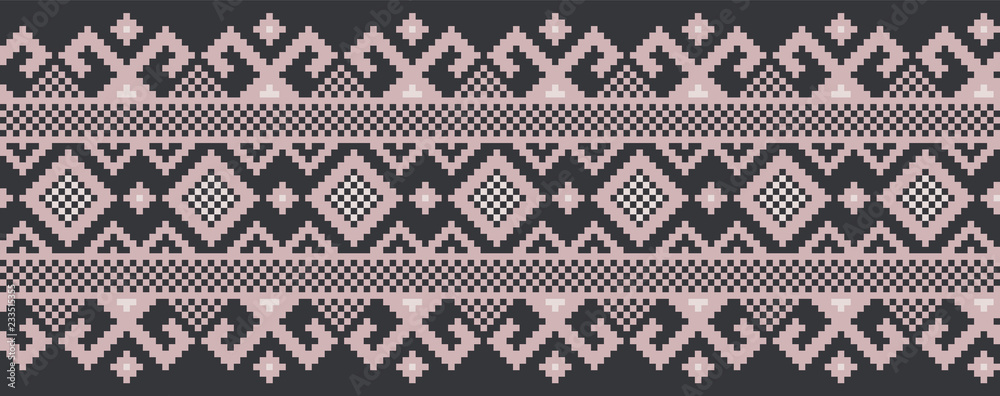 Vector illustration of Ukrainian folk seamless pattern ornament. Ethnic ornament. Border element. Traditional Ukrainian, Belarusian folk art knitted embroidery pattern - Vyshyvanka. Vector illustration of Ukrainian folk seamless pattern ornament. Ethnic ornament. Border element. Traditional Ukrainian, Belarusian folk art knitted embroidery pattern - Vyshyvanka.