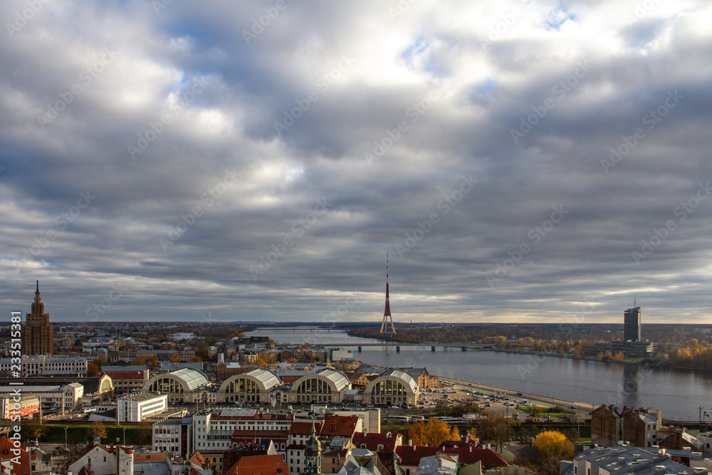 panoramic view from the bell tower of St. Peter's Church, Riga, Latvia