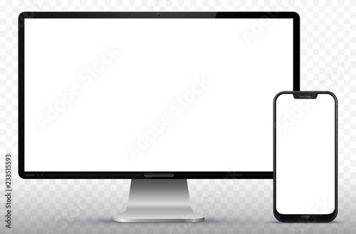 Computer Screen and Smart Phone Vector Illustration. photo