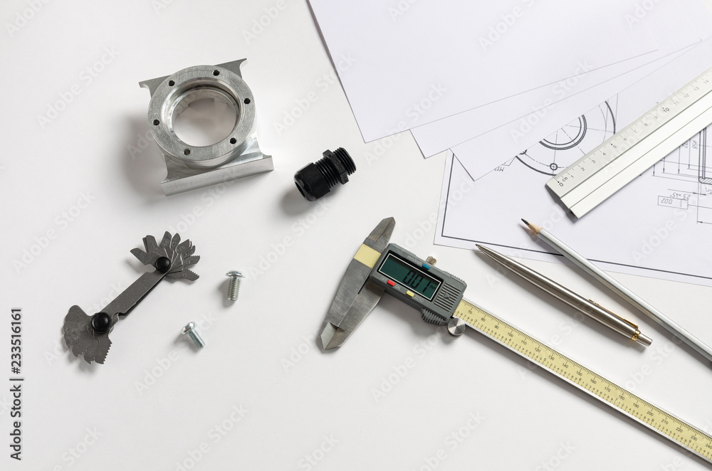 Engineering drawing and digital vernier calipers, measuring tools Engineering drawing and digital vernier calipers, measuring tools