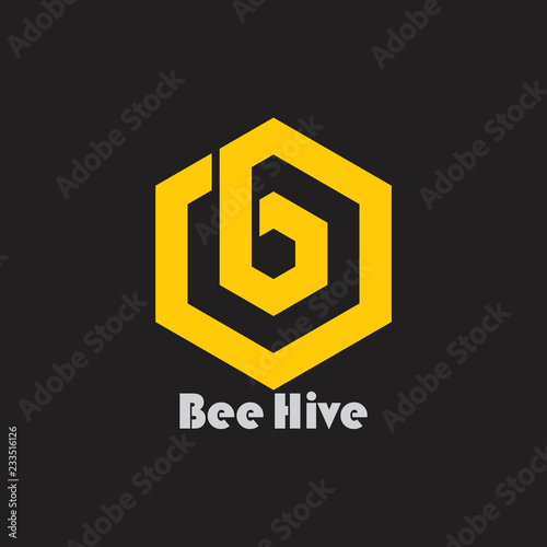 letter b bee hive hexagon logo vector