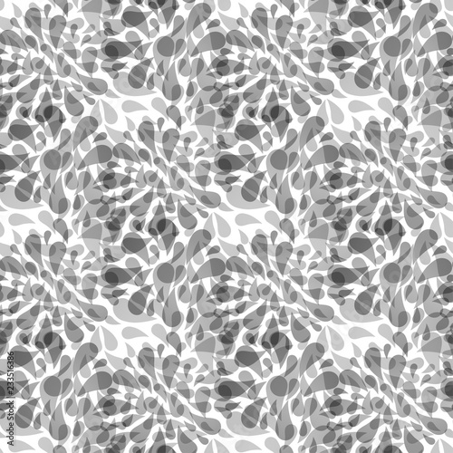 Monochrome seamless pattern of abstract flowers. Hand-drawn floral background.