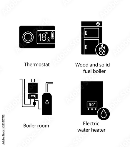 Heating glyph icons set
